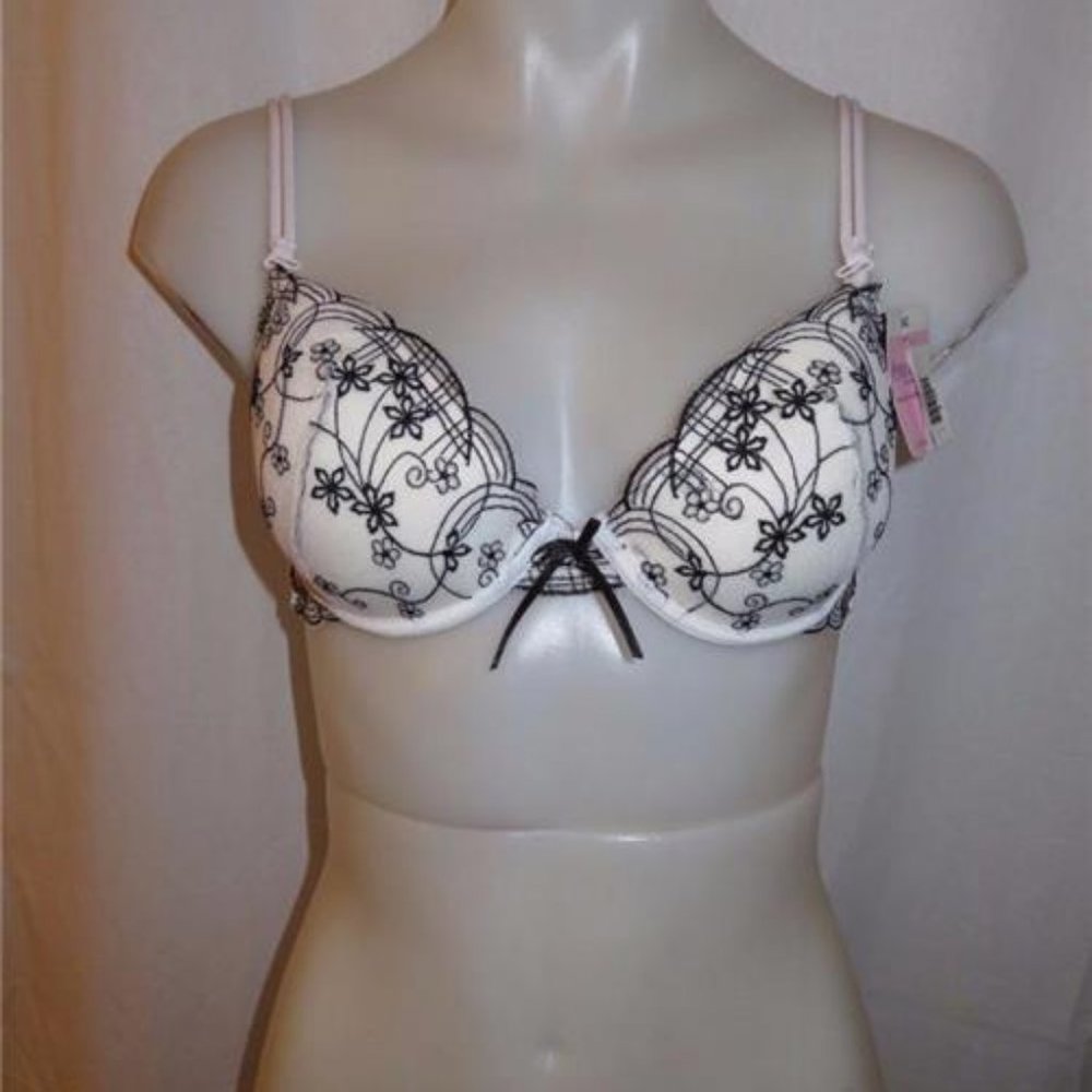 Nwt Donna Di Capri White Bra W/Black Floral 34 C